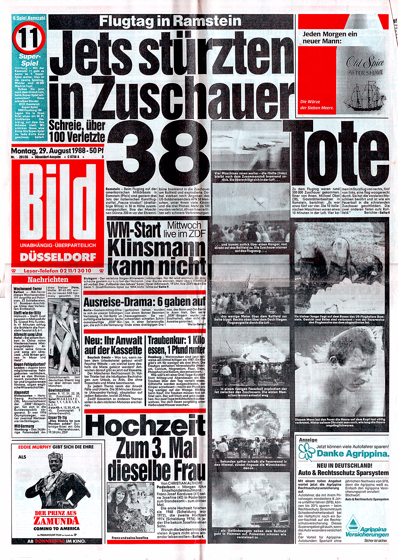 Bildzeitung - Jets stürtzen in Zuschauer - 38 Tote - Axel Springer (gest. 1985) Bildzeitung - Jets stürtzen in Zuschauer - 38 Tote - Axel Springer (gest. 1985)